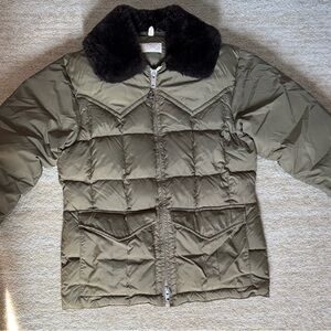 Comfy Goose Down Insulated Vintage Olive Puffer Jacket